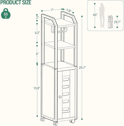 Bathroom Storage Cabinet - Toilet Paper Storage Cabinet, Small Toilet Paper Holder with 4 Wheels, Bathroom Organizer with Adjustable Shelf, for Small Spaces, Rustic Brown BC04601X