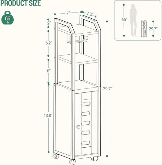 Bathroom Storage Cabinet - Toilet Paper Storage Cabinet, Small Toilet Paper Holder with 4 Wheels, Bathroom Organizer with Adjustable Shelf, for Small Spaces, Rustic Brown BC04601X