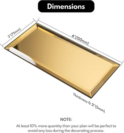 Peel and Stick 3x6 Inch Beveled Gold Mirror Tile Subway Mirror Glass Backsplash for Kitchen Bathroom Wall (40 Pcs, 5 SQ.FT.)