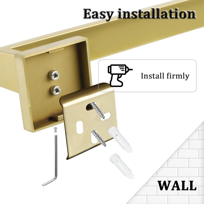 Alise Gold Towel Bar Towel Racks for Bathroom Wall Mount 16 Inch | SUS304 Stainless Steel Bathroom Towel Holder, Full Square Towel Rod Towel Hanger for Bathroom Lavatory Kitchen