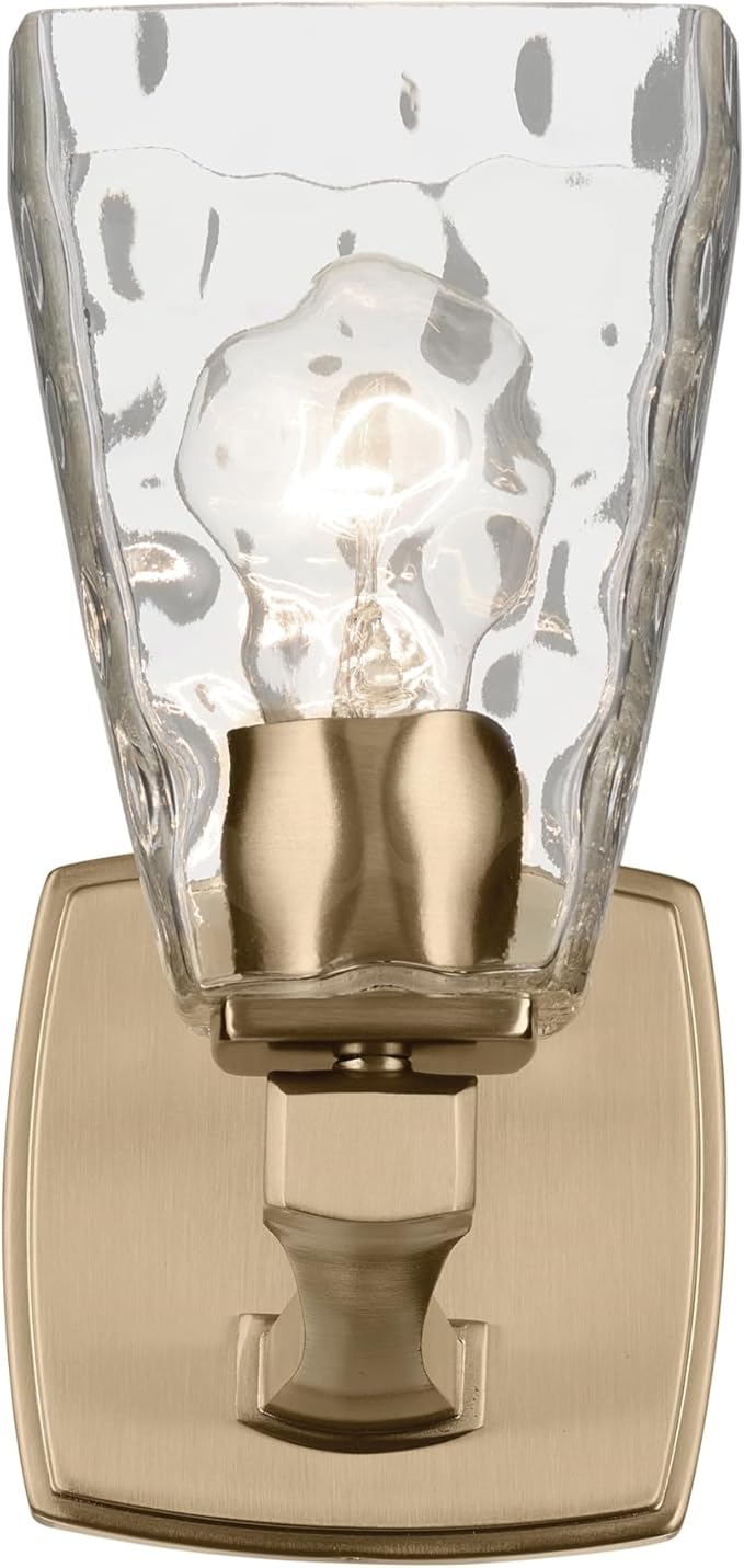 Kichler Marant 5" 1-Light Wall Sconce with Clear Water Glass in Champagne Bronze, for Bathroom, Powder Room and Hallway, (5" W x 9.5" H), 55214CPZWTR