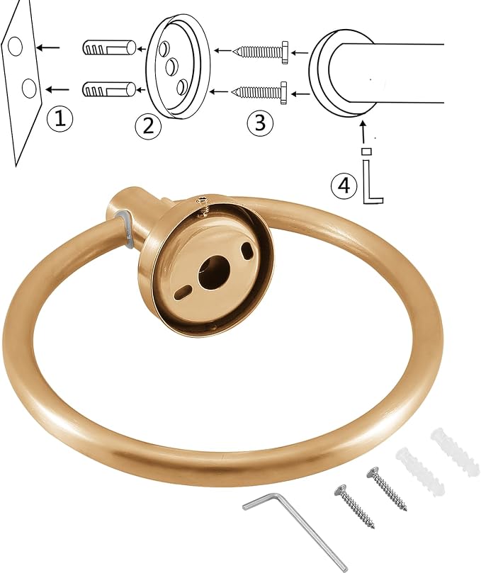 Brushed Gold Bathroom Hardware Set, Towel Ring & Toilet Paper Holder, Stainless Steel SUS304, Hand Towel Hanger & Toilet Roll Holder, Sturdy Bathroom Accessories for Home or Kitchen