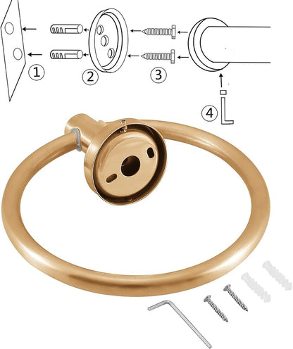 Brushed Gold Bathroom Hardware Set, Towel Ring & Toilet Paper Holder, Stainless Steel SUS304, Hand Towel Hanger & Toilet Roll Holder, Sturdy Bathroom Accessories for Home or Kitchen