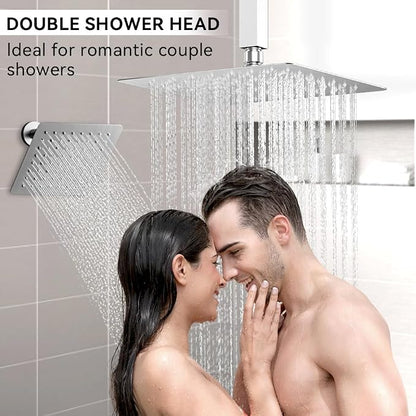 Shower System Shower Faucet Set, STARBATH 12"+6" Ceiling Mount Rain Shower Head and Handheld Spray for Two Person, Rainfall Shower System with Diverter Valve and Trim Kit Complete,Chrome