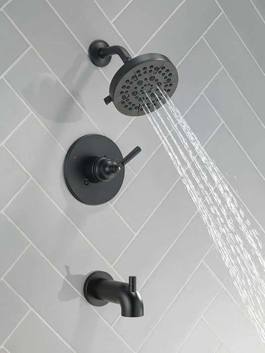 Delta Faucet Saylor 14 Series Black Tub and Shower Faucet Combo, Bathtub and Trim System, Trim Kit, Bathtub Faucet Set, Tub Faucet, Matte Black T14435-BL (Valve Not Included)