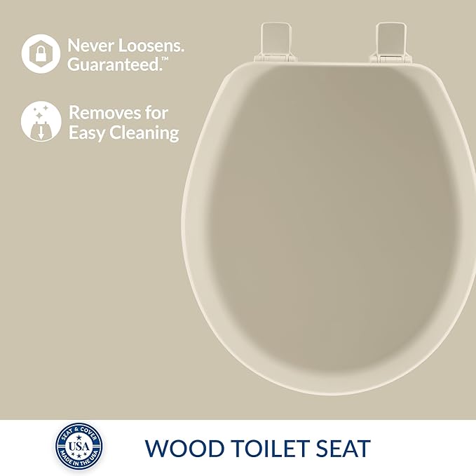 Mayfair Cameron Bone Toilet Seat, Non Slip Heavy Duty Wood, Easy Clean, Made in USA, Round