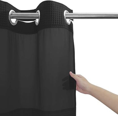 River Dream Cotton Blend Fabric Shower Curtain Set with Liner, Black, 54x80 | Waffle Weave, No Hook Needed, with Snap in Replacement Liner, Top Sheer Window, Hotel Quality Fabric for Bathroom