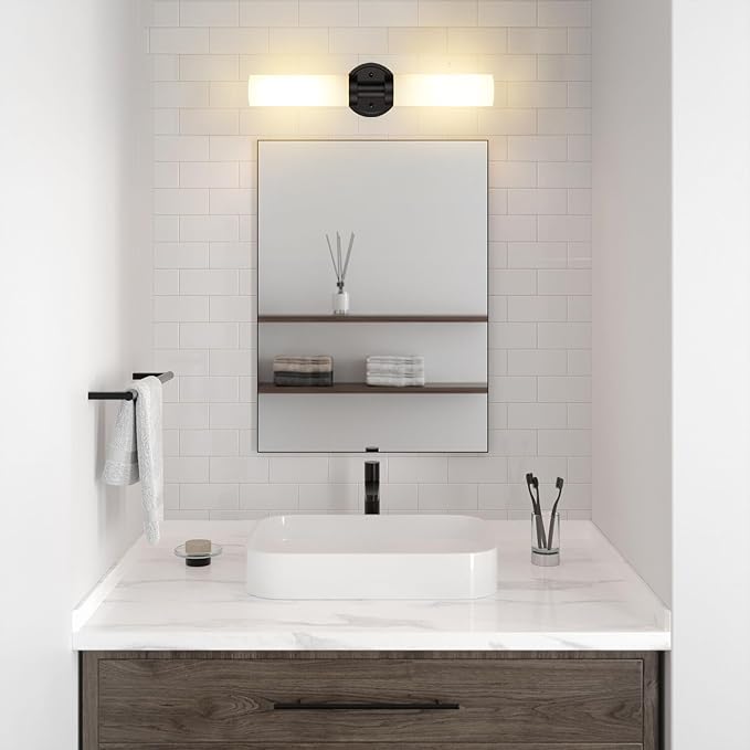 Black Bathroom Light Fixtures, 2-Light Wall Sconces Lighting W/White Glass Shade, Modern Vanity Lights for Mirror, Wall Mounted Lamp, E26 T10 Bulbs(Excluded)