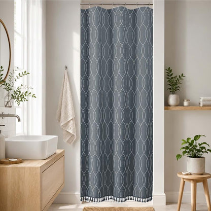 OVZME Dark Grey Stall Shower Curtain for Bathroom, Puff Printed Textured Shower Curtain with Tassels, Geometry Heavy Duty Vintage Country Narrow Bathroom Curtain, Water Resistant Fabric, 36Wx72L