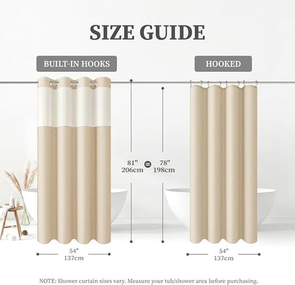 54x81 Ringless Linen Textured Shower Curtain with Snap in Liner, Cream | Narrow Long Size, 3 in 1 Shower Curtain, Removable Liner, Waterproof & Washable, Mesh Top Window, Durable Fabric, Easy Setup