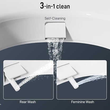 BIGCOW Raised Toilet Seat with Bidet - Round, Soft Close, 3" Height - Dual Nozzle (Frontal & Rear Wash) with Adjustable Cold Water Pressure and Stainless Steel Inlet (Round)