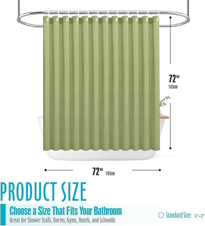 Ga-Geetopia Linen Textured Shower Curtain Set with Hooks, Hotel Luxury, Weighted Hem, 72W x 72L, Sage Green