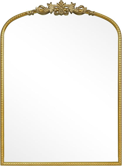 WallBeyond Gold Vintage Mirror for Vanity 28x36 Inch, Gold Antique Mirror with Ornate Frame, Arched Vintage Wall for Bathroom, Living Room, Fireplace, Entryway