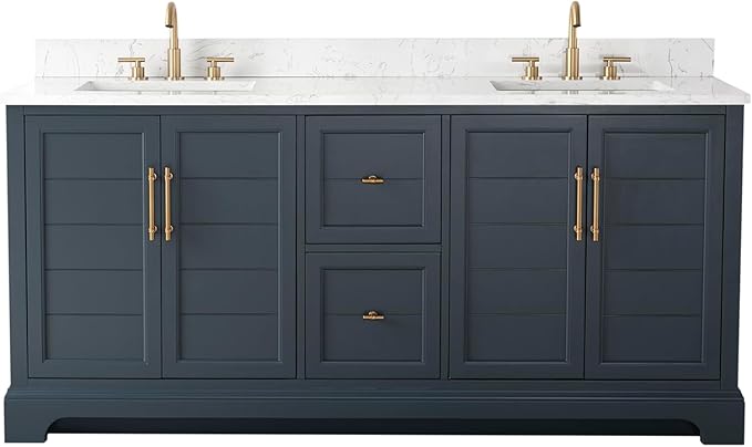 HOMEBEYOND 72 Inch Bathroom Vanity with Double Sink & Ceramic Top, Vanity Cabinet with Center Countertop Basin, Soft-Closing Doors, Backsplash, Vintage Spruce Blue