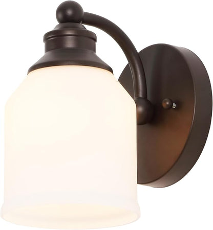 JONATHAN Y Lydia 1-Light Metal Vanity Wall Sconce 5.13", Oil Rubbed Bronze | Frosted White Glass Bell Shades, Dimmable Hardwired Damp Rated Bathroom Wall Sconce, Classic Style, LED Bulbs Included