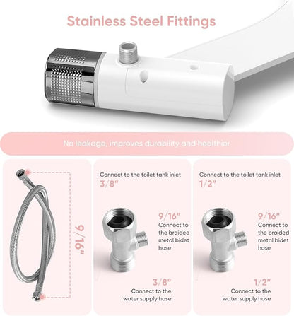 Ultra-Slim Bidet Attachment, Posterior&Feminine Wash-(Retractable Dual Nozzles), Non-Electric Bidet Attachment for Toilet Seat, Adjustable Fresh Cold Water Pressure, Stainless Steel Inlet (DarkGray)