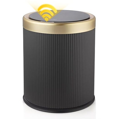 Automatic Bathroom Trash Can with Lid,Small Wastebasket Gold Black | 2.8 Gallon Motion Sensor Trash can,Touchless Diaper Trash Bin,Smart Mini Garbage Can for Bathroom, Kitche,Bedroom,Dorm