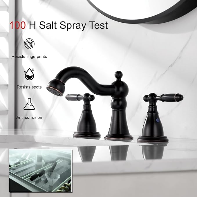 RKF Bathroom Faucets for Sink 3 Oil Rubber Bronze Hole 8 inch Widespread Bathroom Sink Faucet with Drain Double Lever Handle Faucet Bathroom Vanity Faucet Basin Mixer Tap WF013-ORB