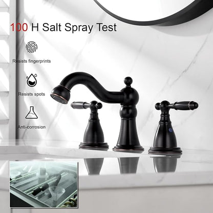 RKF Bathroom Faucets for Sink 3 Oil Rubber Bronze Hole 8 inch Widespread Bathroom Sink Faucet with Drain Double Lever Handle Faucet Bathroom Vanity Faucet Basin Mixer Tap WF013-ORB