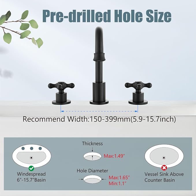 3 Hole Bathroom Sink Faucet Widespread Metal Label Matte Black | High-Arc Swivel Spout,Pop Up Drain,Cross Handle,cUPC Hose,for 6-16″Centerset Basin,Farmhouse,RV,Vanity,Lavatory 8" Mixer Tap