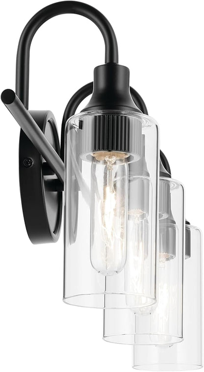 Kichler Kavi 23" 3-Light Vanity Light with Clear Glass in Black, Damp Rated, for Bathroom, Powder Room, Over a Mirror, (23" W x 10" H), 55211BK