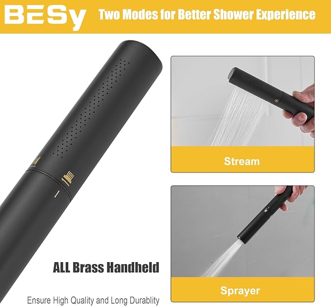 BESy Brass 2 In 1 Function Filtered Dark Black Handheld Shower Head for Hard Water Shower Wand High Pressure Showerhead Black Hand Shower Sprayer with Hose Bracket