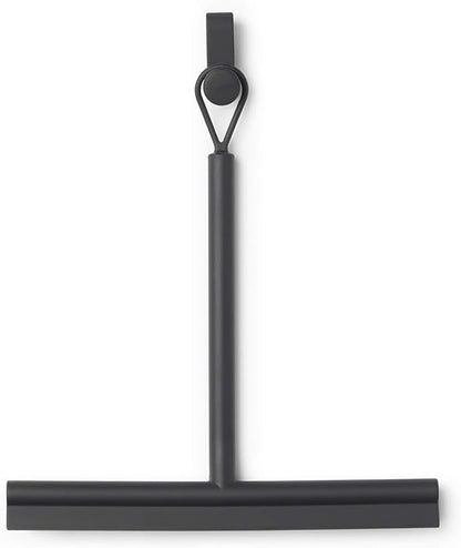 Brabantia Silicone Shower Squeegee with Hook (Dark Gray) Anti Streak Cleaning Wiper for Bathroom Glass, Plastic, Tile - Doublesided Brush & Rim Design