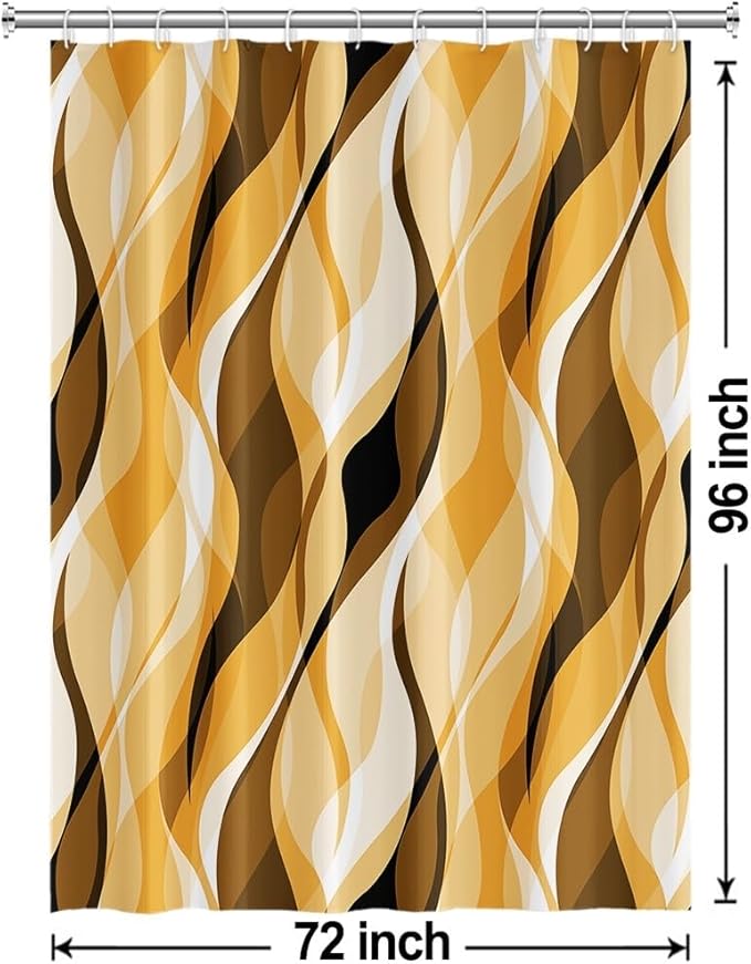 Yellow Shower Curtain, Abstract Ombre Yellow and Grey Striped Shower Curtain Set for Bathroom Waterproof Shower Curtain with Hooks, 72x96 Inch