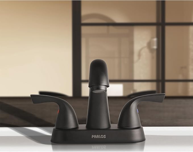 PARLOS 2-Handle Bathroom Sink Faucet with Drain Assembly and Supply Hoses Matte Black,1359804