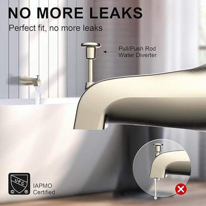 Bathtub Tub Spout with Diverter 5 Inch – Universal Front Diverter Tub Faucet Replacement, Metal Brushed Nickel Finish, 1/2 Inch Copper Pipe Connection, Bath Spout for Shower and Bathtub