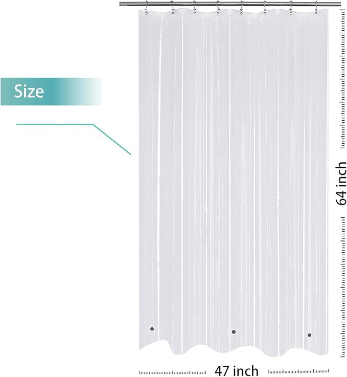 Mrs Awesome RV Stall Shower Curtain Liner with 3 Magnets 47x64 inch, Clear | Heavy Duty PEVA,8 Rustproof Grommets,Waterproof Thick PEVA Shower Liner for Small Bathroom Stall, 47 x 64 Inches