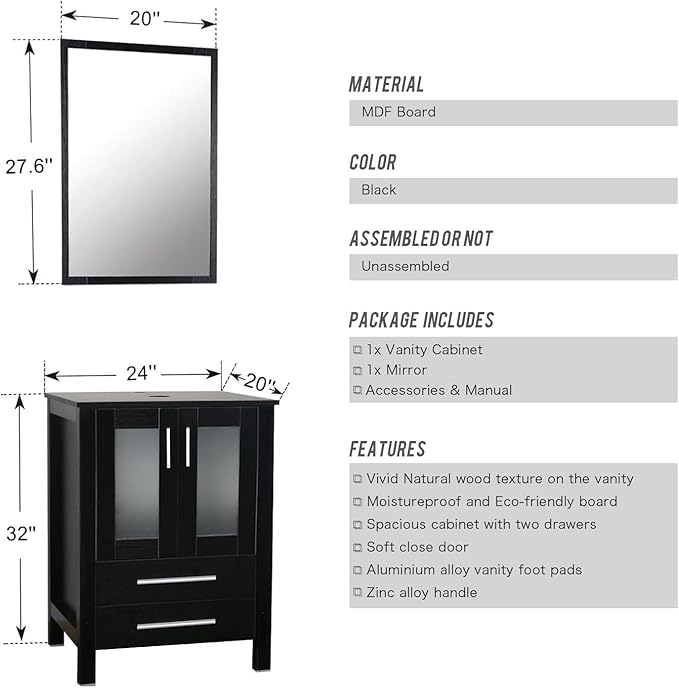 UEV 60" Double Sink Bathroom Vanity,Black Bathroom Vanity with Double Side Vanity Cabinets & Removable 3 Drawer Storage Cabinet with ModernVessel Sink,Mirror Not Included(029CH)