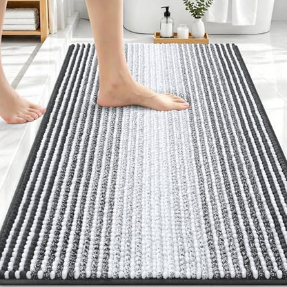 OLANLY Bathroom Rugs 30x20, Soft Chenille Striped Bath Rugs, Dark Grey