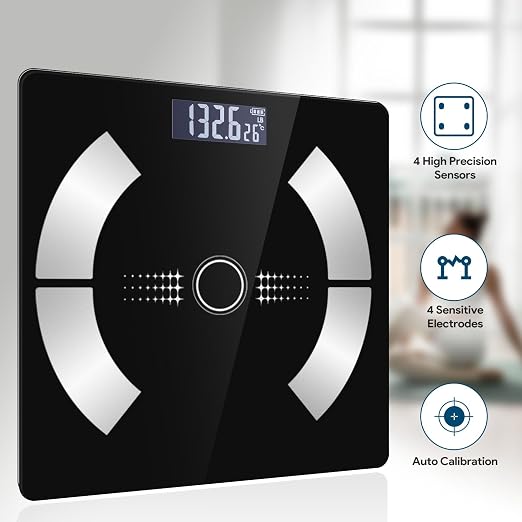 Smart Body Fat Scale Wireless Digital Weight Scale – Measures Body Composition: Body Fat Percentage, Muscle Mass, Water Percentage, and Bone Mass, Bluetooth Bathroom Scale for Home Use