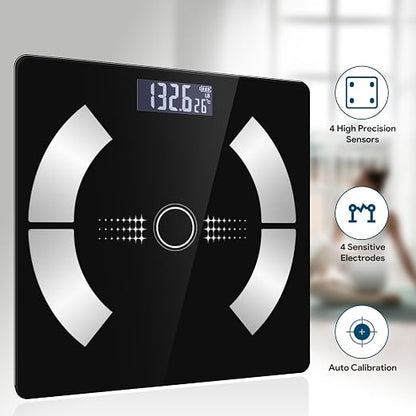 Smart Body Fat Scale Wireless Digital Weight Scale – Measures Body Composition: Body Fat Percentage, Muscle Mass, Water Percentage, and Bone Mass, Bluetooth Bathroom Scale for Home Use