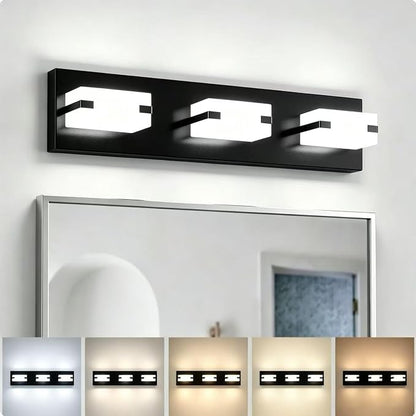 LED Bathroom Light Fixtures, 3-Light Modern Vanity Lights with Milky White Frosted Acrylic Shades, Matte Black Bathroom Lighting Fixtures Over Mirror, ETL Listed, 20W 5CCT Adjustable
