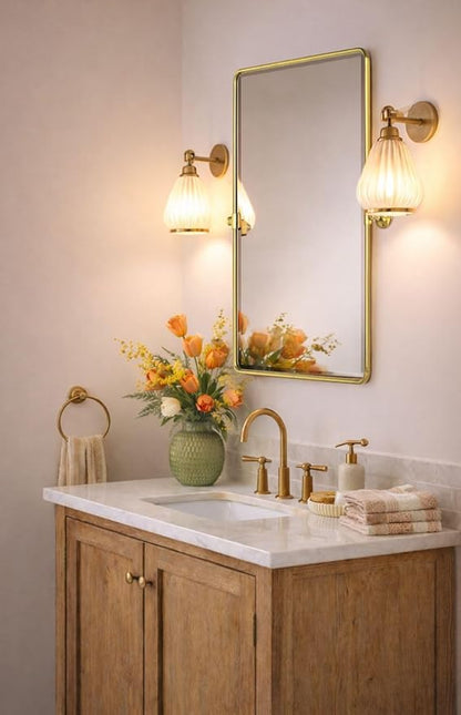 Farmhouse Pivot Rectangle Bathroom Mirror Brushed Gold Metal Framed Tilting Beveled Vanity Mirrors for Wall, Overall 27.91x 30 inches (Mirrror 24 x 30 inches)