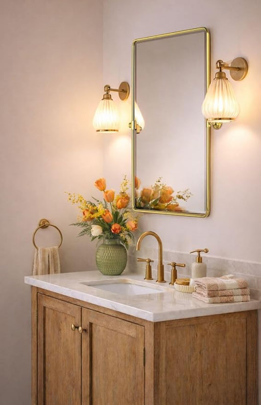 Farmhouse Pivot Rectangle Bathroom Mirror Brushed Gold Metal Framed Tilting Beveled Vanity Mirrors for Wall, Overall 27.91x 30 inches (Mirrror 24 x 30 inches)