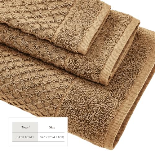 Great Bay Home Bath Towels - 100% Cotton 4 Pack 54x27 Bath Towel Set - Absorbent, Durable, Quick-Dry Towels for Bathroom (Mocha)