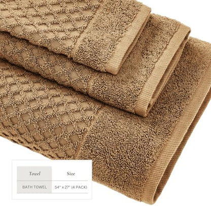 Great Bay Home Bath Towels - 100% Cotton 4 Pack 54x27 Bath Towel Set - Absorbent, Durable, Quick-Dry Towels for Bathroom (Mocha)