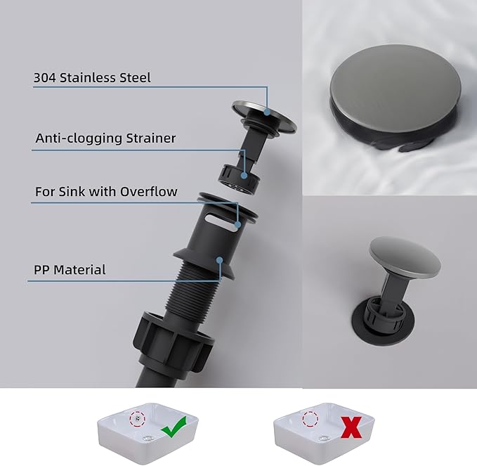 BELZ Bathroom Faucet, Single Handle Matte Black Sink Faucet for 1 or 3 Hole Installation, Modern Lead-Free Metal Vanity Faucet with Pop-Up Drain & Supply Hoses Brushed Nickel