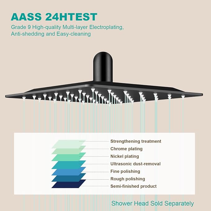 Square Rain Shower Head, High Flow Stainless Steel,Work with any decorative style，All Metal Rainfall Shower Head(Matte Black, 6)