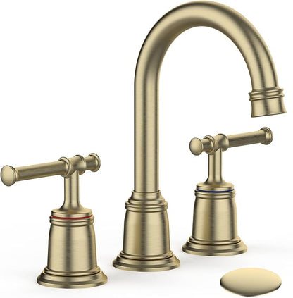 Classical Bathroom faucets for Sink 3 Holes, 8 inch Bathroom Faucet, Widespread Brushed Gold Bathroom Faucet with Pop Up Drain and cUPC Lead-Free Hose (Brushed Gold) (VC-FC-PHO_0VM395RW)