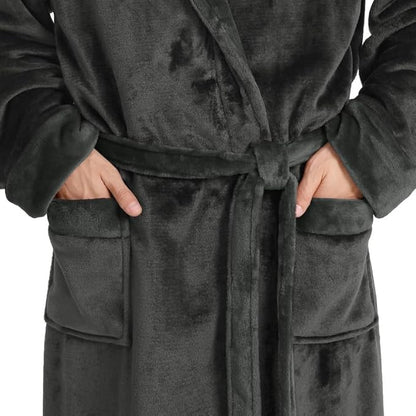 Yurhap Luxury Mens Robe with Hood, Ultra Cozy Fleece Bathrobe for Men, Plush Hooded Robe with Belt & 2 Pockets
