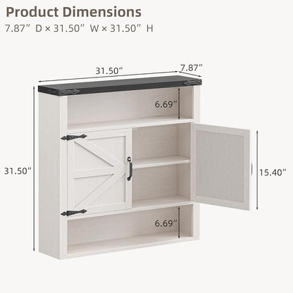 Bathroom Wall Cabinet, Farmhouse Medicine Cabinet with Adjustable Shelves and 2 Barn Doors, Wall Mounted Over the Toilet Storage Cabinet for Bathroom, Laundry Room, Kitchen, Rustic White and Black