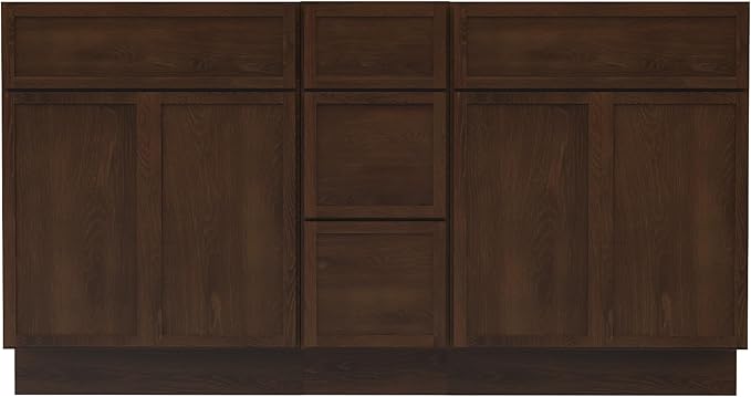HomeBeyond 60 Inches Bathroom Vanity Base Cabinet Without Sink, Double Sink Top Sturdy Floor Mounted Cabinet with Door & Soft Closing Drawers,Brown, VA4124-2+VA4112-3