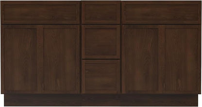 HomeBeyond 60 Inches Bathroom Vanity Base Cabinet Without Sink, Double Sink Top Sturdy Floor Mounted Cabinet with Door & Soft Closing Drawers,Brown, VA4124-2+VA4112-3