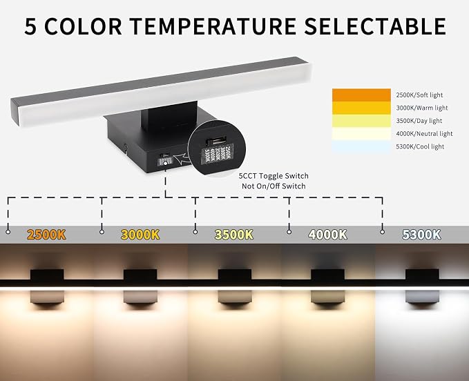 Joossnwell Black Bathroom Vanity Light Fixtures, LED Bathroom Lighting Bar | ETL Certificated, Dimmable 5CCT, Modern Vanity Lighting, Bath Lights Fixture Over Mirror 15.75 Inch 12W