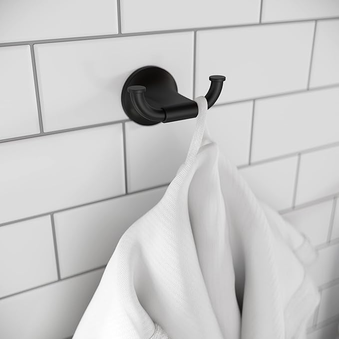 Pfister Pfirst Modern Towel Hook, Bathroom Towel Hook, Wall-Mounted, Screw-in, Matte Black Finish, BRHPFM0B (Pack of 3)