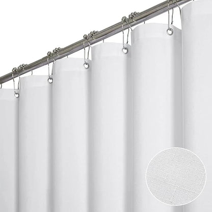 BTTN Fabric Shower Curtain, Linen Textured Heavy Duty Polyester Cloth Shower Curtain Set with Plastic Hooks, White, 84" W x 72" L (Pack of 1)